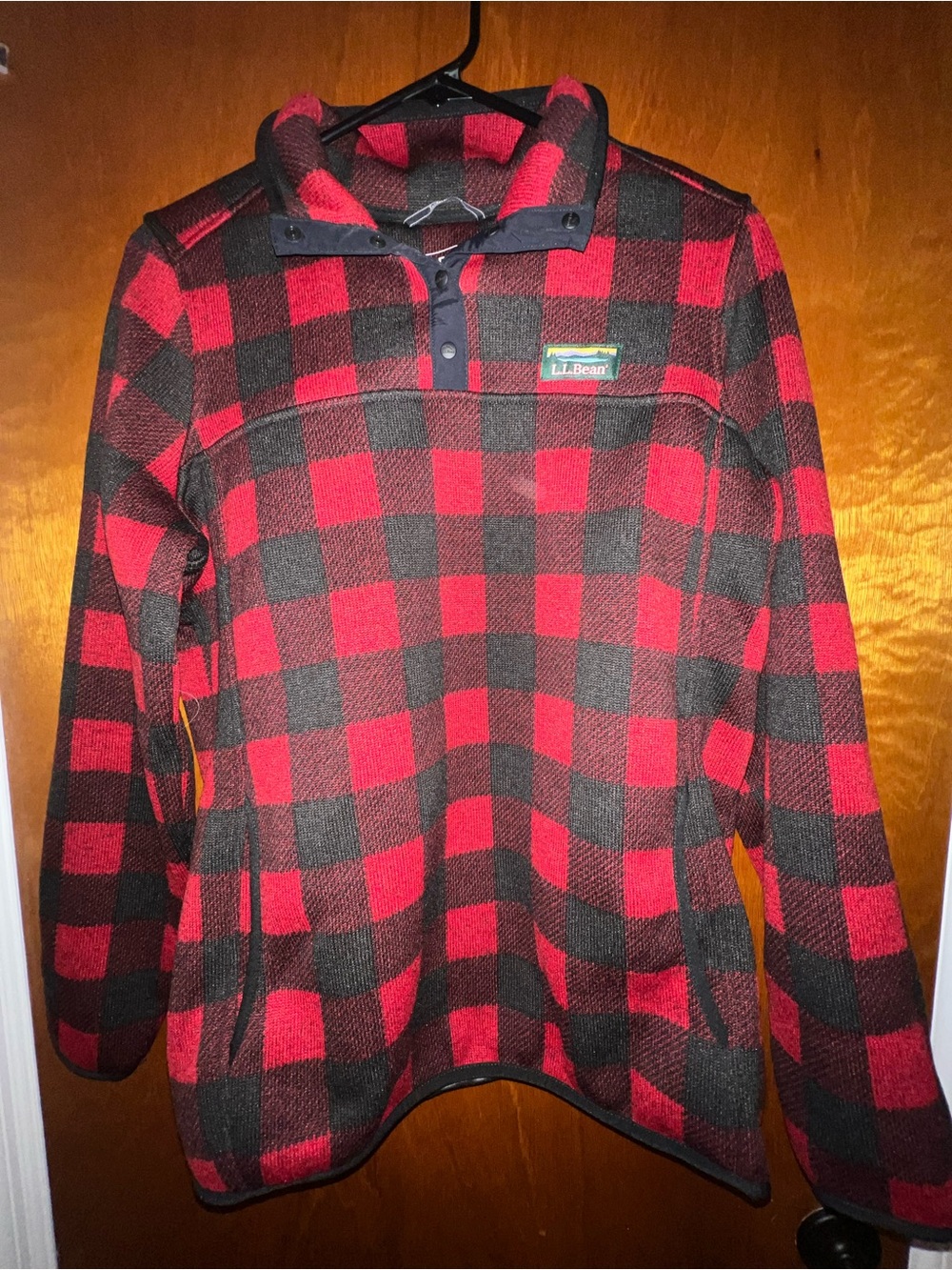 LL Bean Sweater Fleece 1/4 Snap Pullover Women's Buffalo Plaid Size M